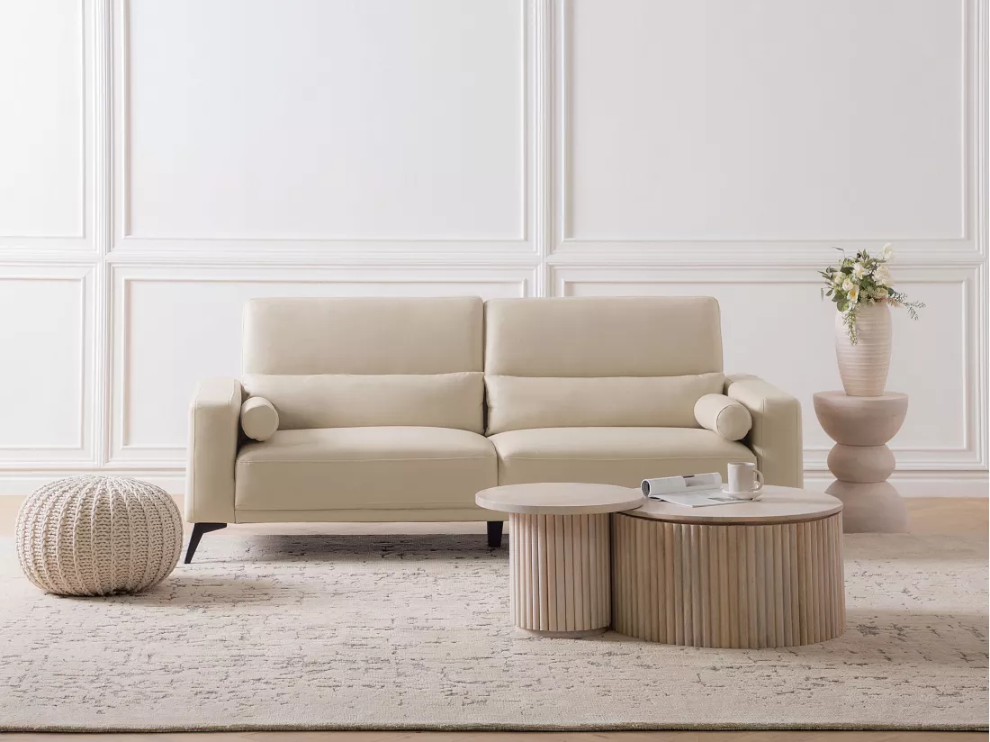 Canapé 3 places en cuir PU beige ANGE