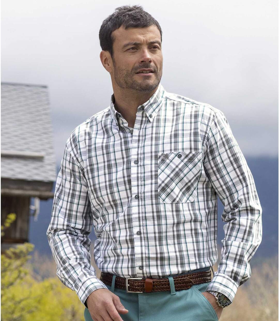 Chemise Popeline Blanche à Carreaux
