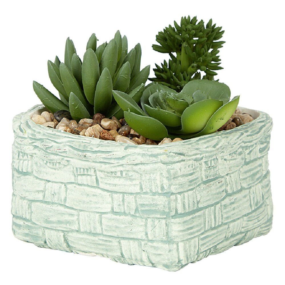 Plante grasse artificielle pot céramique style panier effet pierre