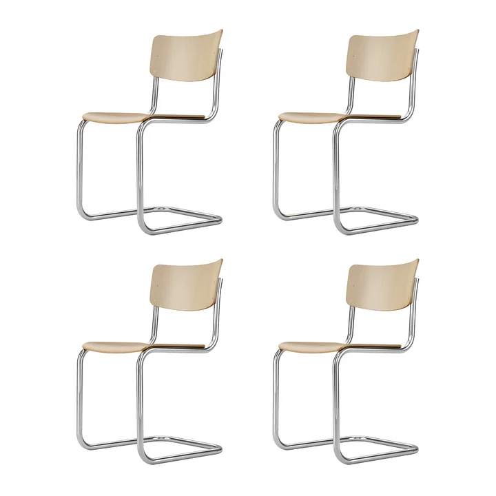 Thonet - S 43 Stuhl, Chrom / Buche natur (TP 17) (4er-Set)