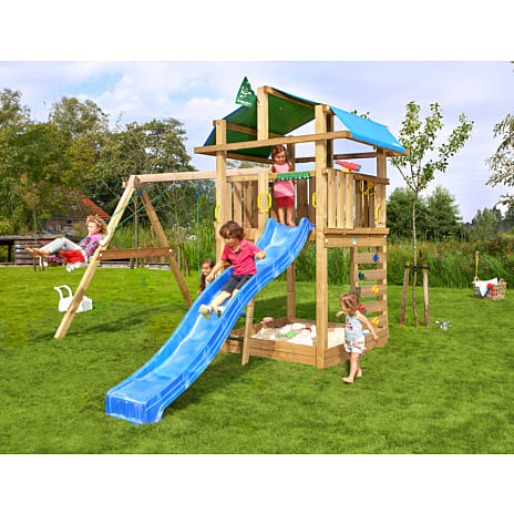 Jungle Gym Fort 2.1 legetårn inkl. Swing Module og blå rutsjebane