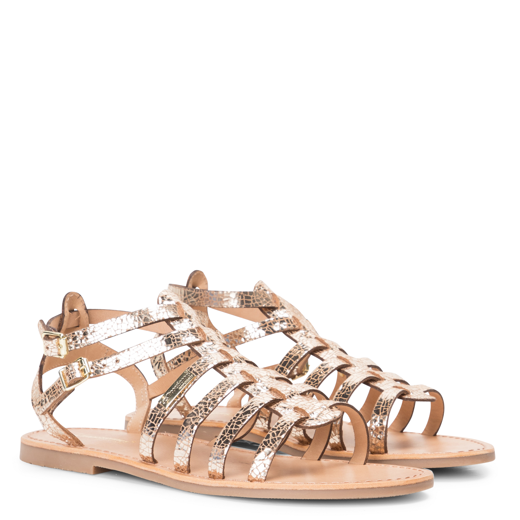 HIKAELA - Sandales plates en cuir | Doré
