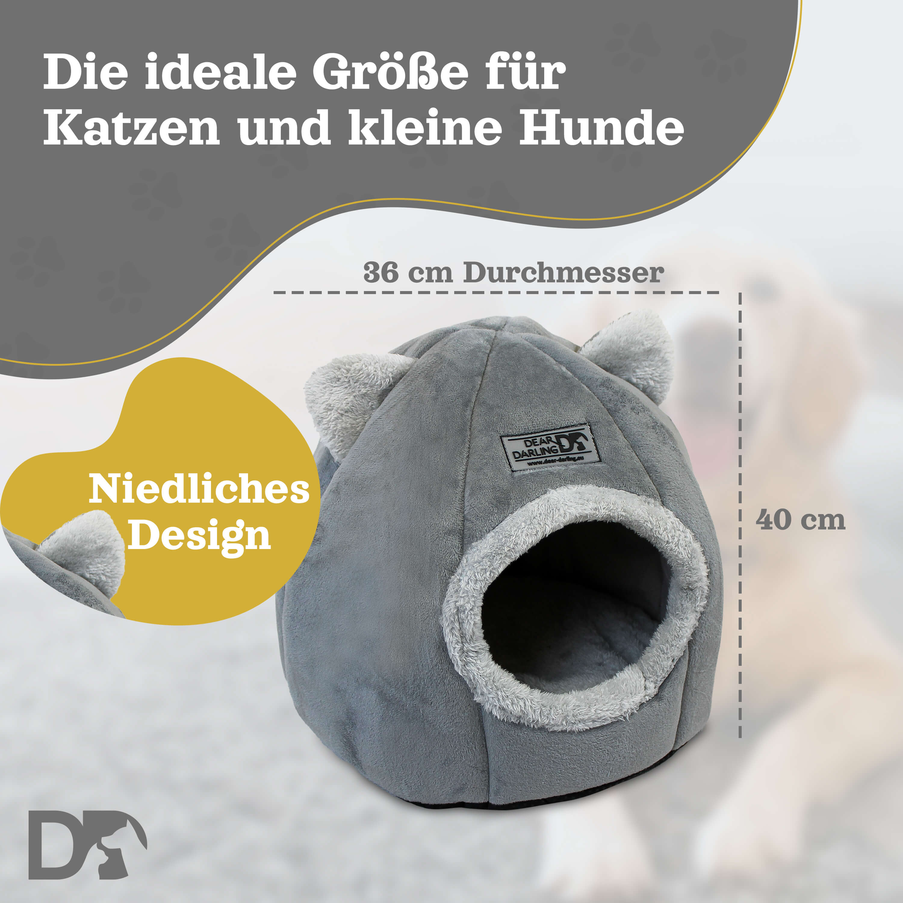 DEAR DARLINGLuxus Katzenkorb Hundekorb grau Gr. M 36x40cm Haus Höhle