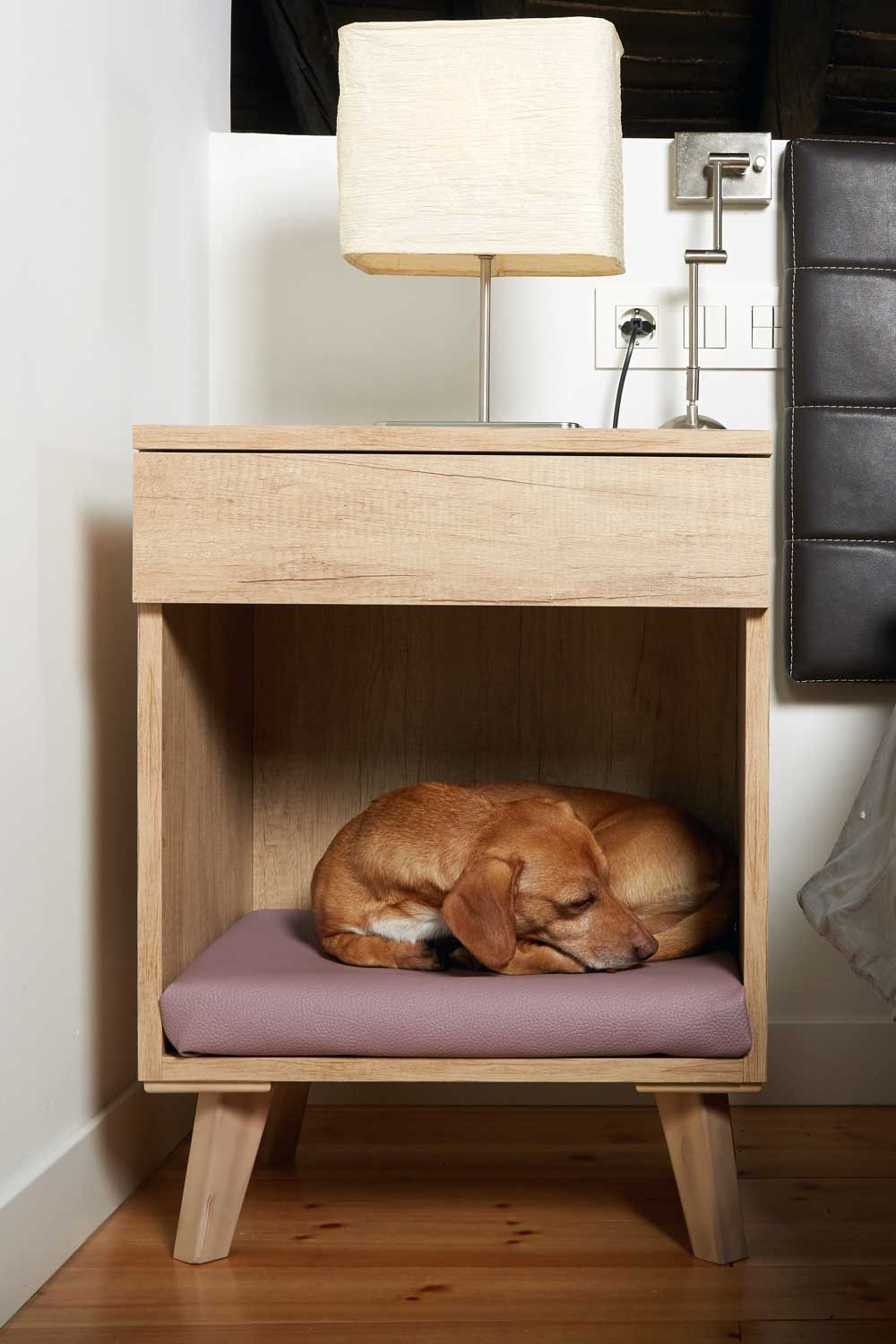 Mesa de cabeceira de madeira para cães, verde musgo
