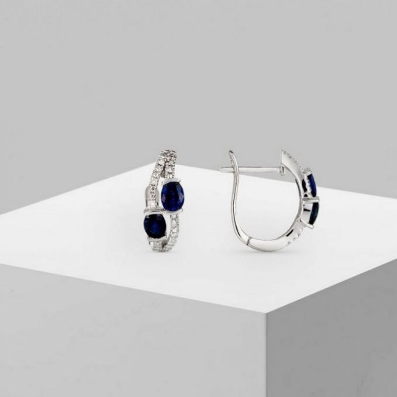 Boucles d'oreilles Or Blanc Diamant et Saphir