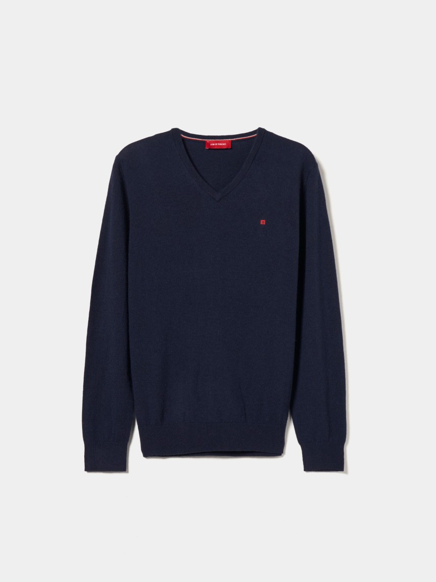 Pullover de lã decote em V