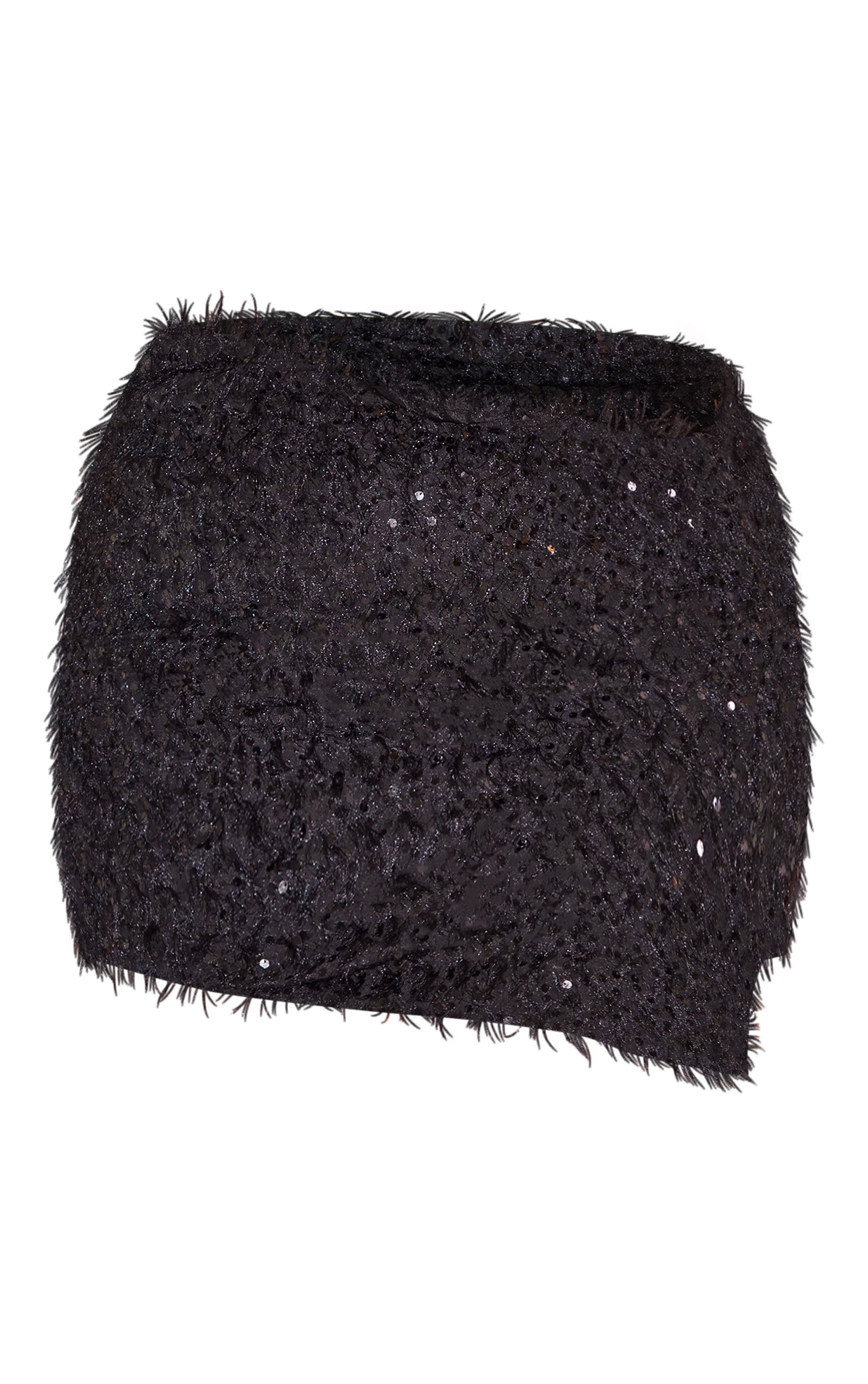 Noir Jupe Mini Asymétrique À Sequins Et Plumes Grande Taille