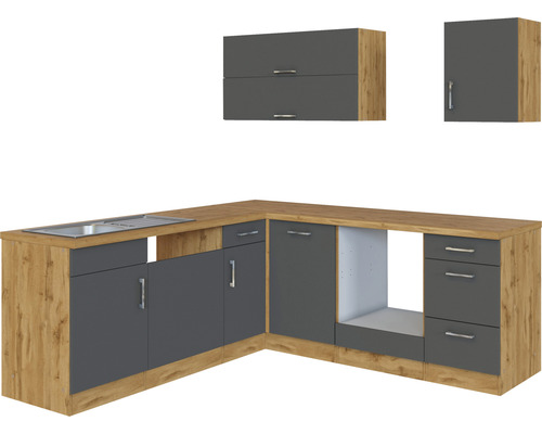 Held Furniture hoekkeuken zonder apparatuur Sorrento 210 cm antraciet mat gedemonteerd omkeerbaar model 1014.6280