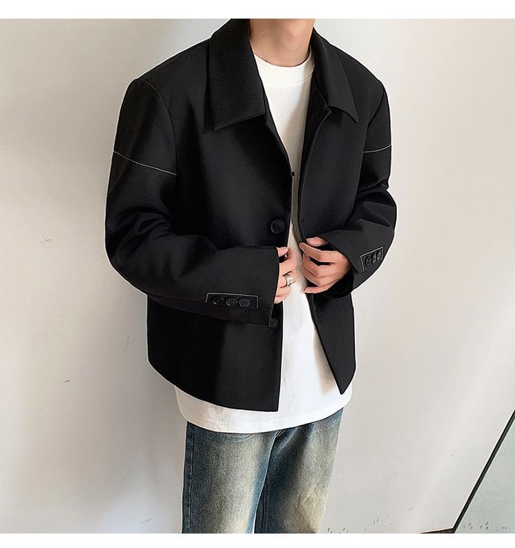 Omozando - Blazer met kraag en contrasterende stiksels, enkelrijs