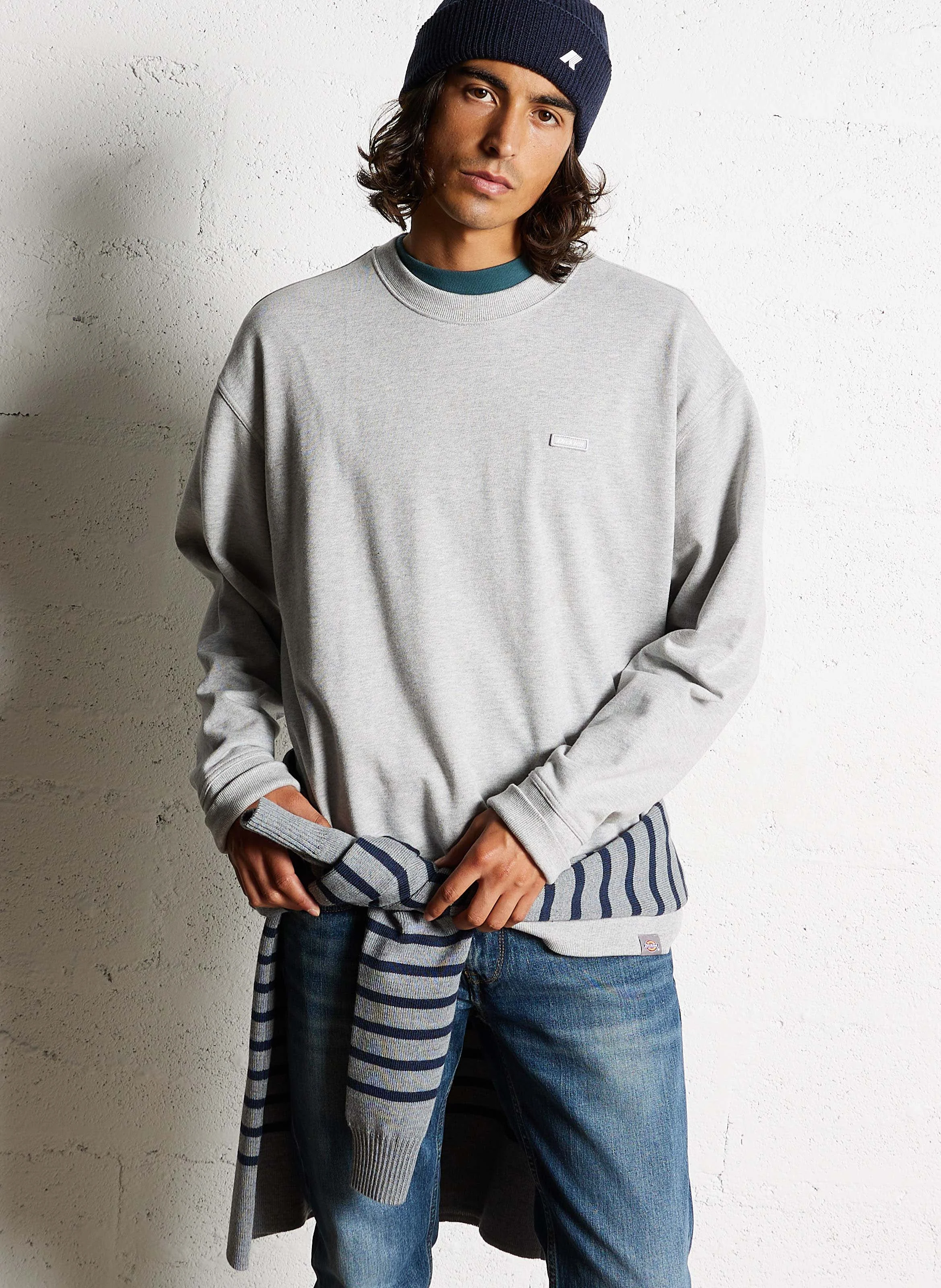 CLANCY - Sweat col rond ample en coton | Gris