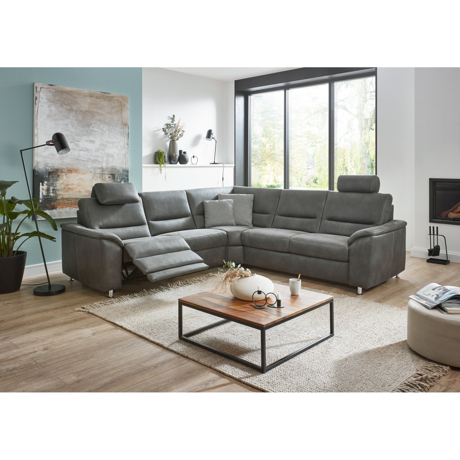 Ecksofa Bonn Stoff Denim, mit Funktionen