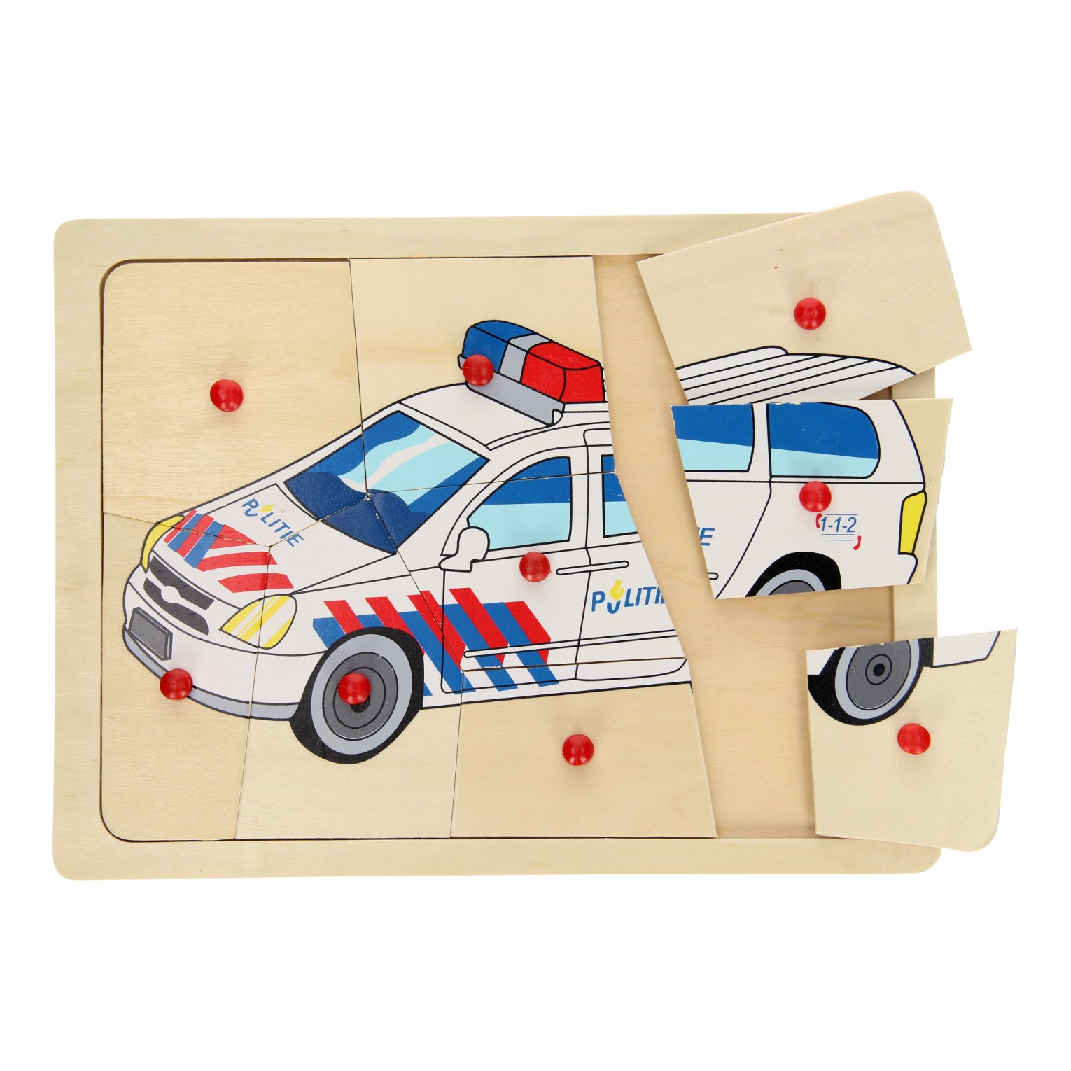 Houten Noppenpuzzel Politie, 9st.