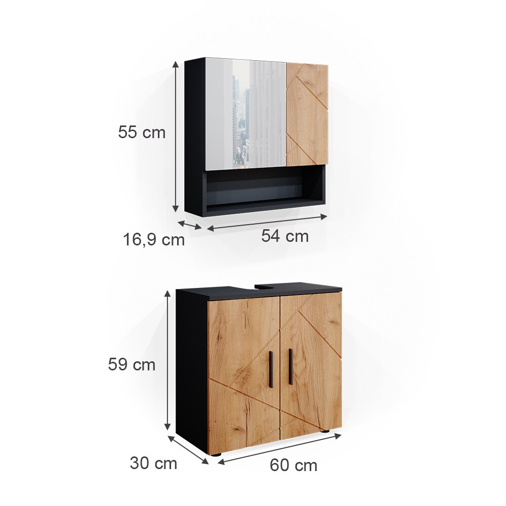 Vicco Badmöbel Set Badezimmermöbel Irma Spiegelschrank + Waschtischunterschrank
