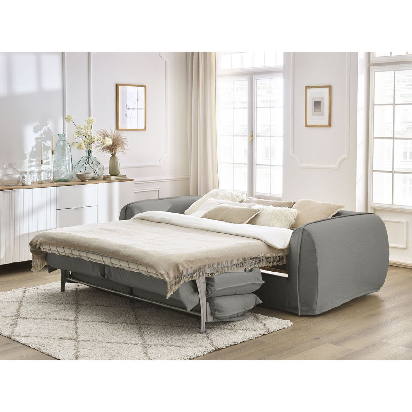 Bobochic Canapé droit convertible express 3 places Archimède 160 gris foncé - 236x106x93 cm