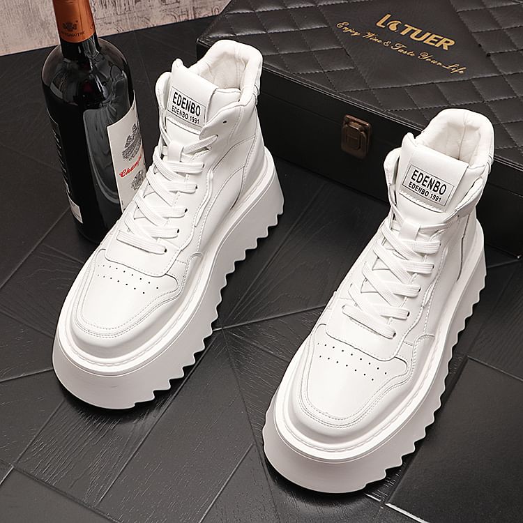Mr Ozera - Platform Plain Lace-Up High Top Sneakers