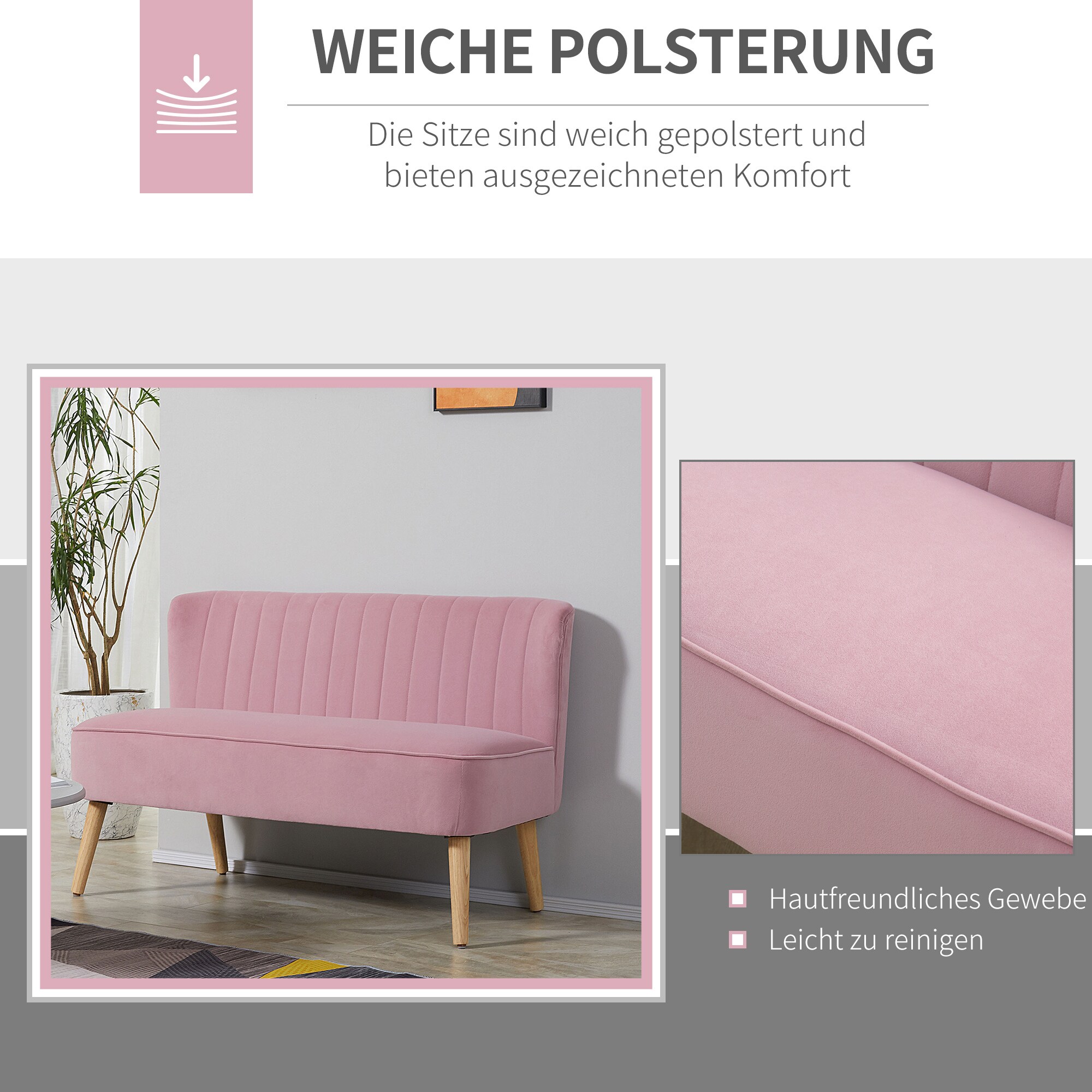 HOMCOM 2 Sitzer mit weicher Polsterung 117 x 56,5 x 77 cm (BxTxH)