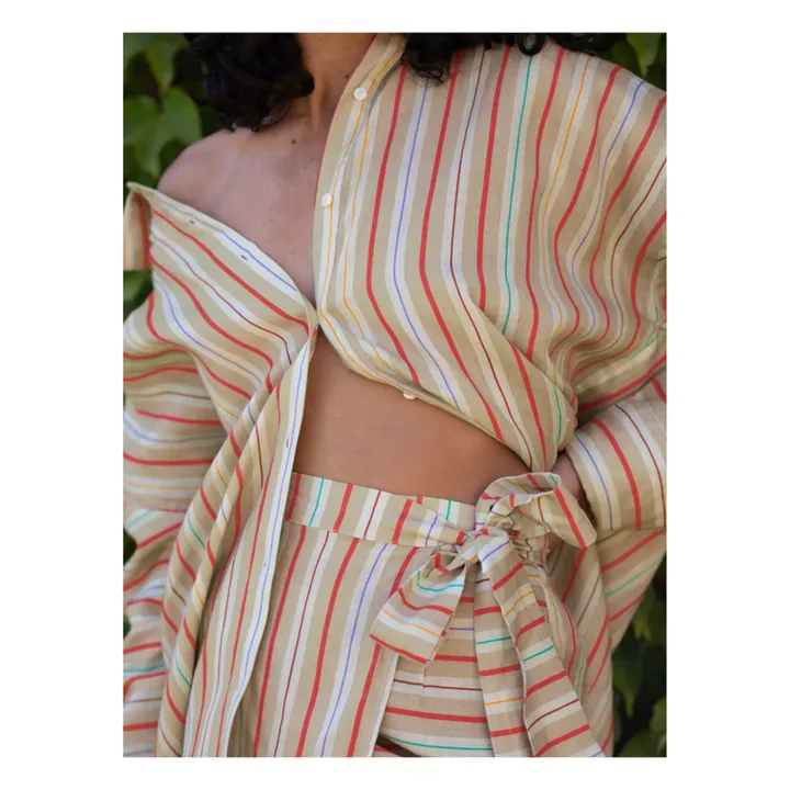 Soleil Soleil Jupe Portefeuille Zuri Rayures Lin | Beige