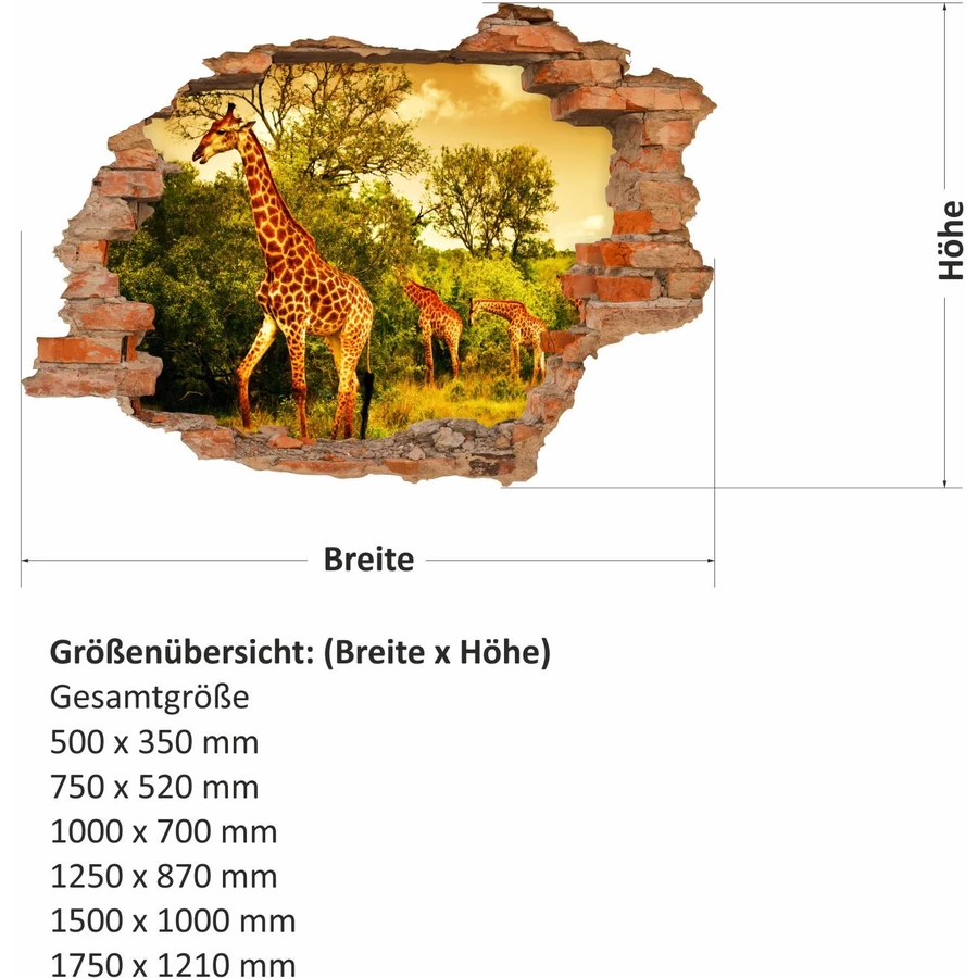Nikima Wandtattoo 036 Wandtattoo Giraffen - Loch in der Wand  in 6 vers. Größen bunt