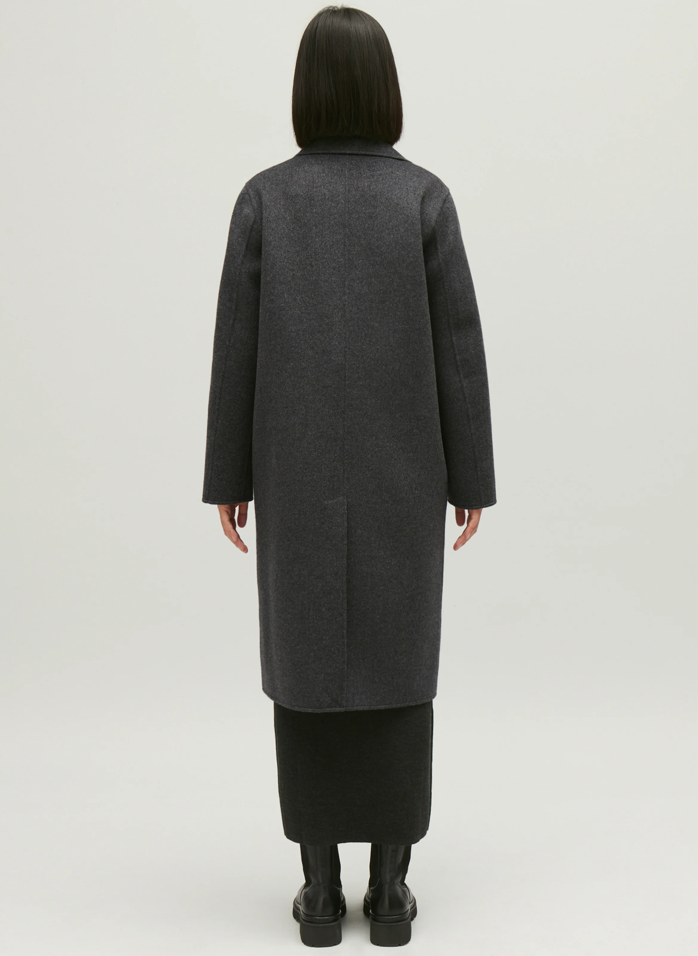 Manteau droit col tailleur en laine mélangée | Gris