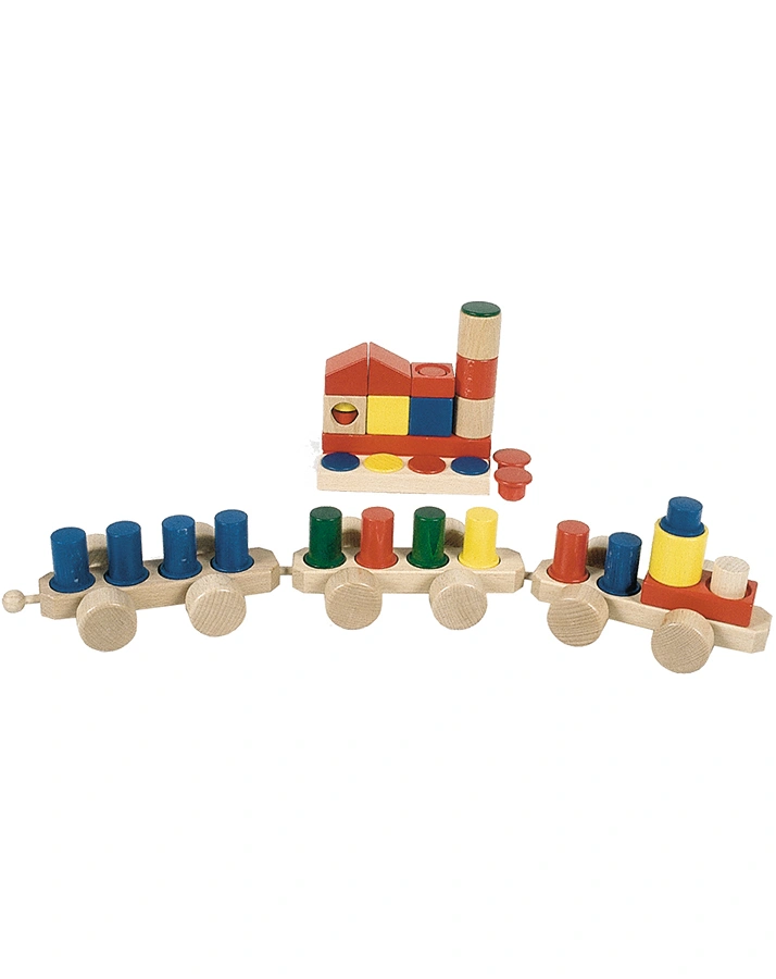 Holz-Eisenbahn in bunt 13-teilig