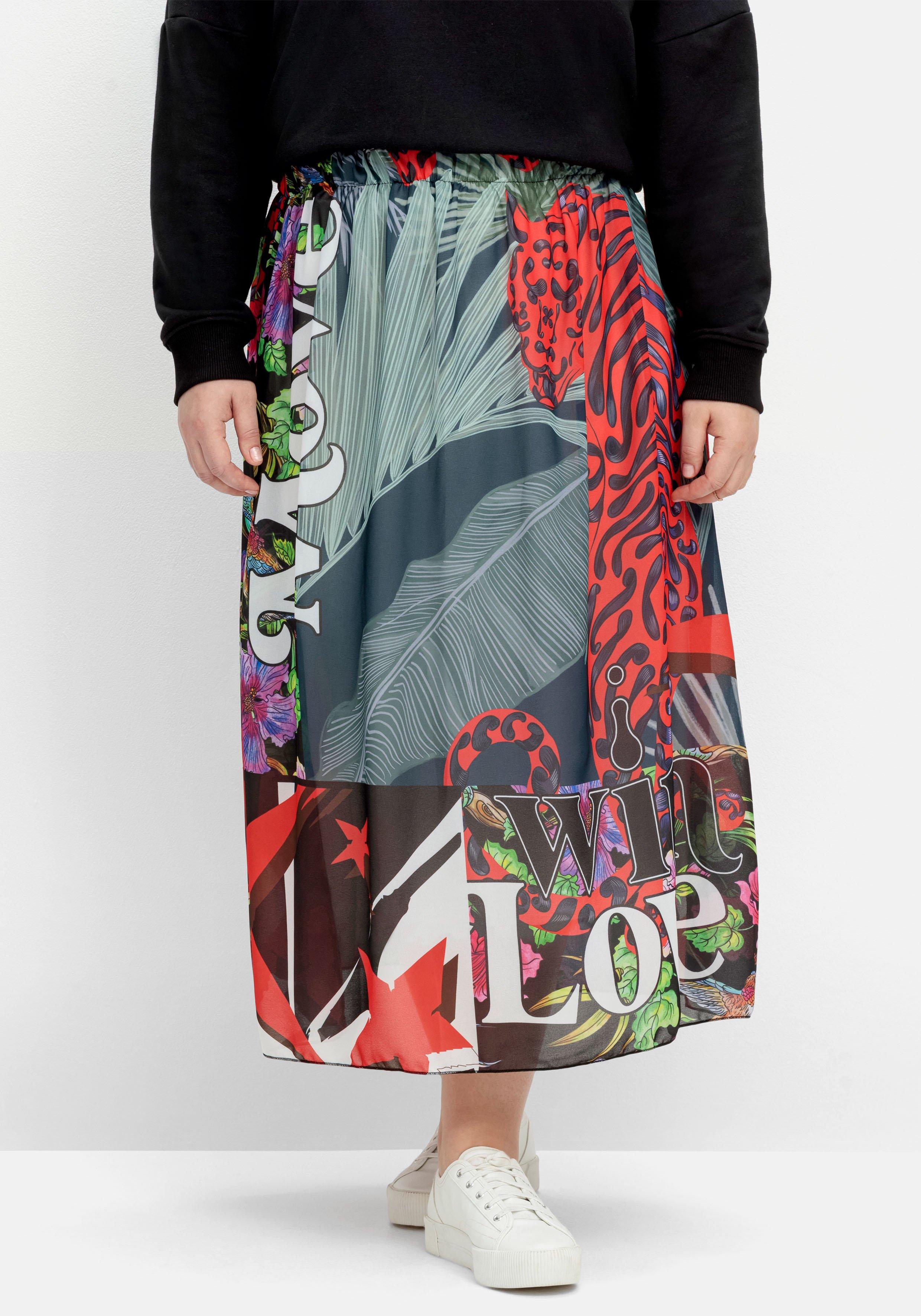 Maxirock aus Chiffon, mit Tropical Print