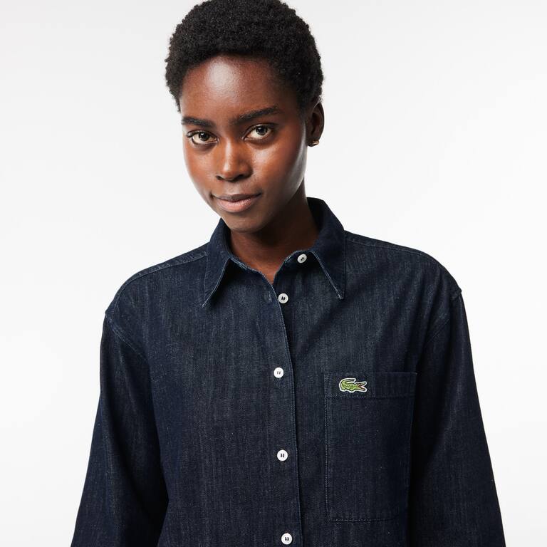 Chemise femme Lacoste oversize avec poche en denim de coton Chemises & Hauts - Bleu - Lacoste - Femme