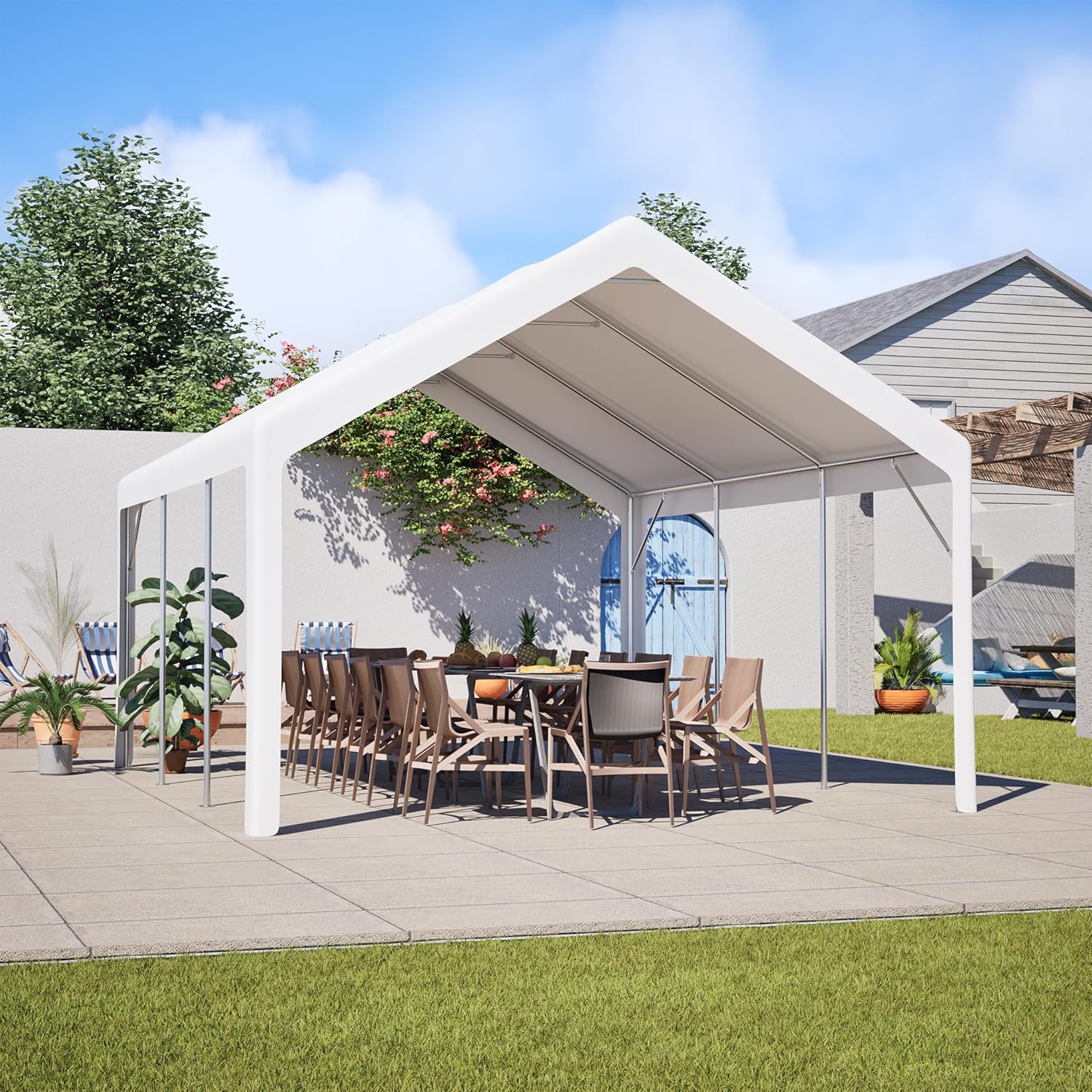 Pavillon 4x5 Meter Premium Winterfest Partyzelt mit Seitenwände, Wasserdicht Stabil Gartenpavillon Gartenzelt, UV Schutz Outdoor Festzelt Carport, Weiß