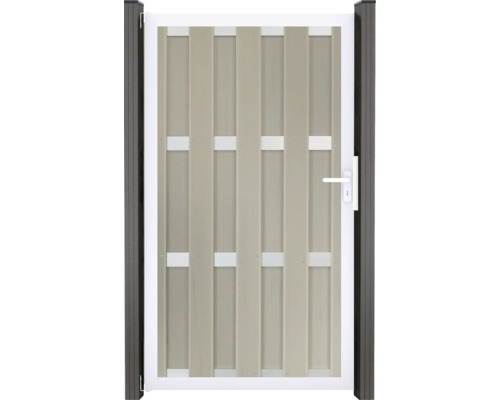 Enkele poort GroJa Merano DIN rechts voorgemonteerd zonder palen frame zilver 100 x 180 cm bi-color zand