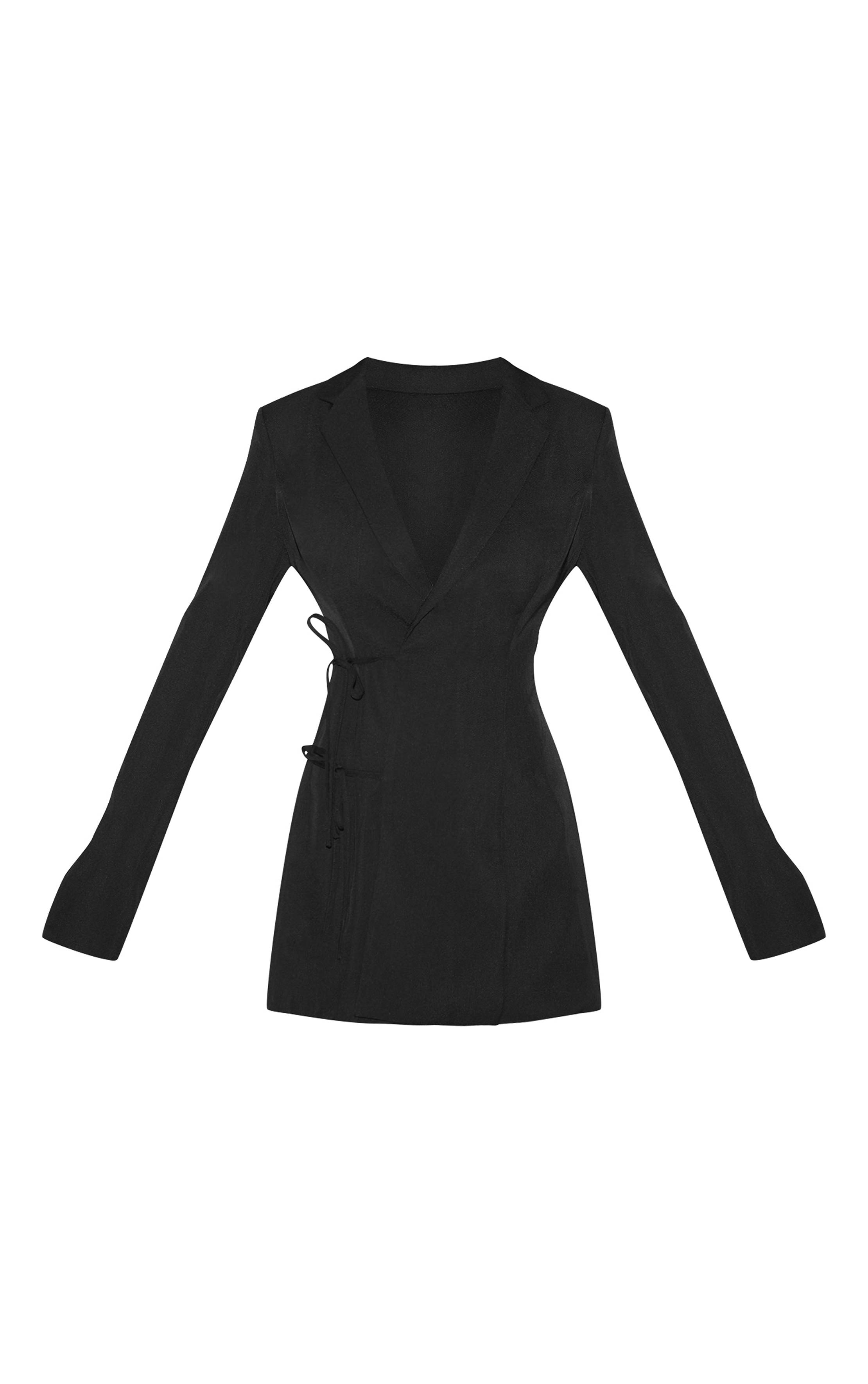 Noir Robe Blazer Cintrée Grande Taille Avec Détail Cravate Nouée Devant