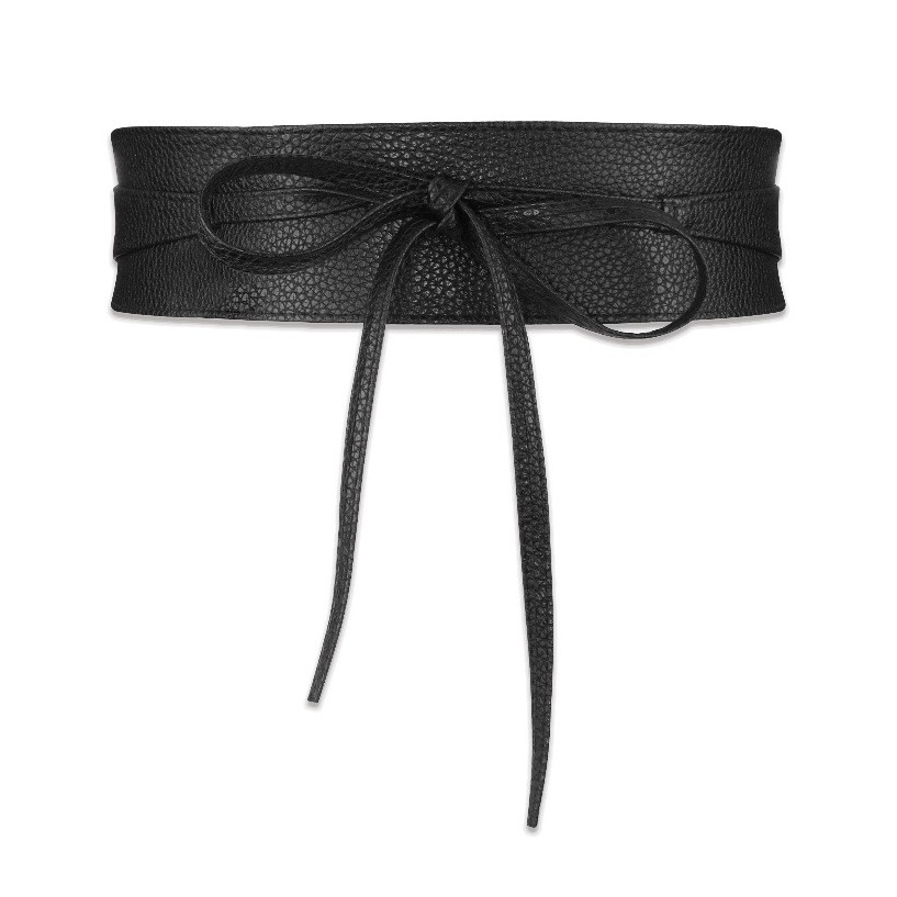 (74-90cm) Leder Taillengürtel Accessoire Wickelgürtel mit Schlaufe - Schwarz