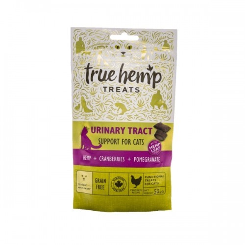 Petiscos True Hemp para o trato urinário de gatos, sabor frango.