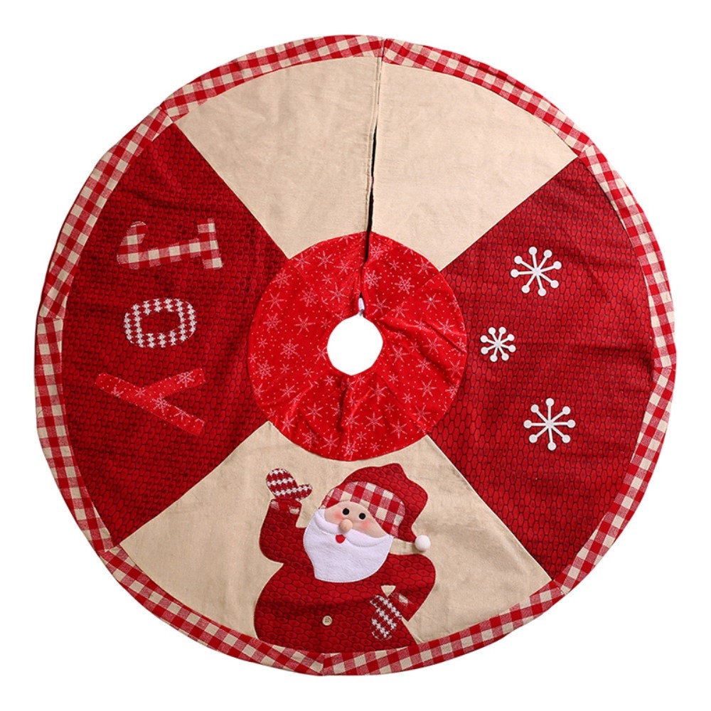 (Ø102cm) Christmas Weihnachtsbaum Decke Tannenbaum Rock Unterlage aus Leinen - Rot / Beige