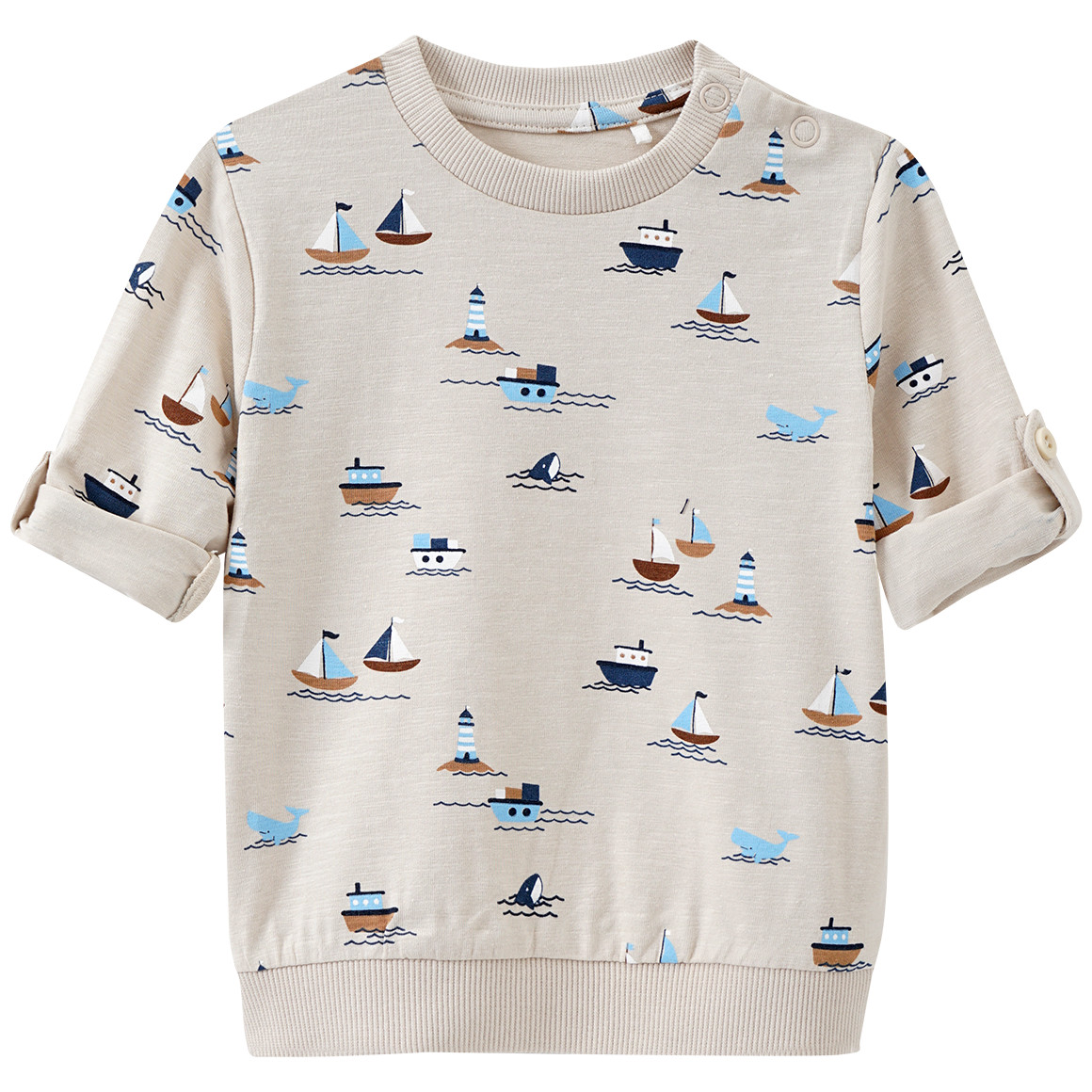Topomini Baby Langarmshirt mit Meeres-Motiven beige
