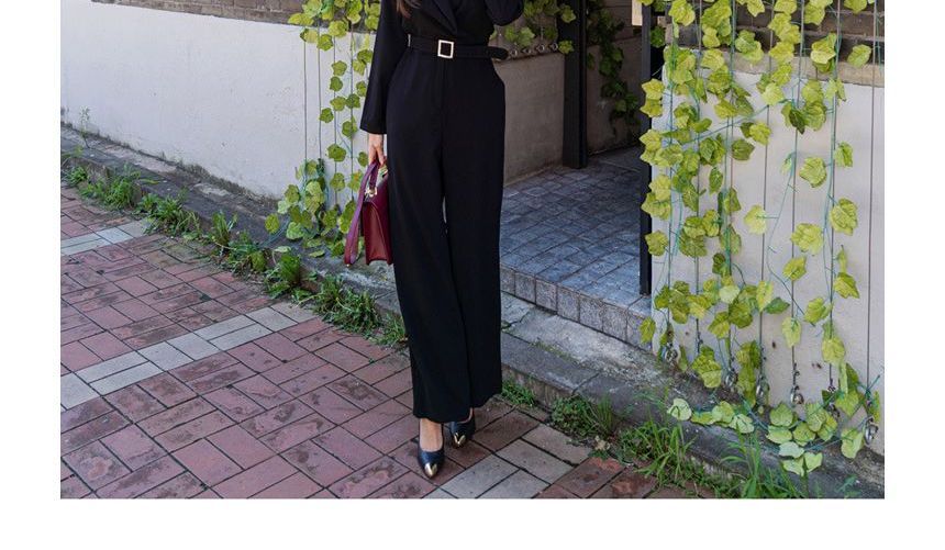 Cassidy - Lange mouwen V-hals effen jumpsuit