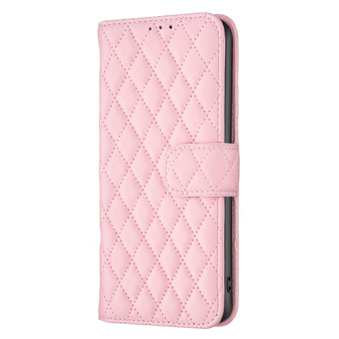 iPhone 13 Pro Leder Tasche Flip Cover Steppmuster - Rosa