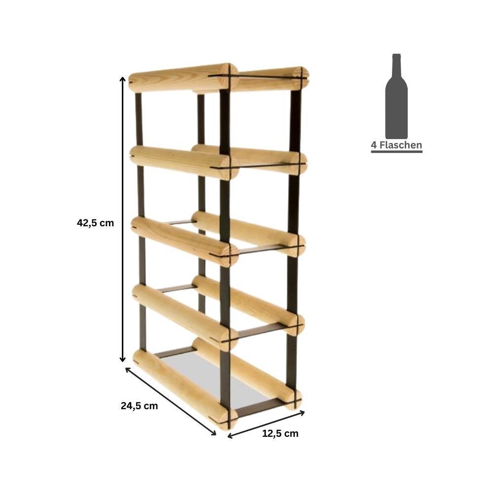 PROREGAL Modulair Wijnrek Vinotega Mod Metaal HxBxD 42,5 x 12,5 x 24,5 cm 1 x 4 Flessen Massief grenenhout Bruin Geolied