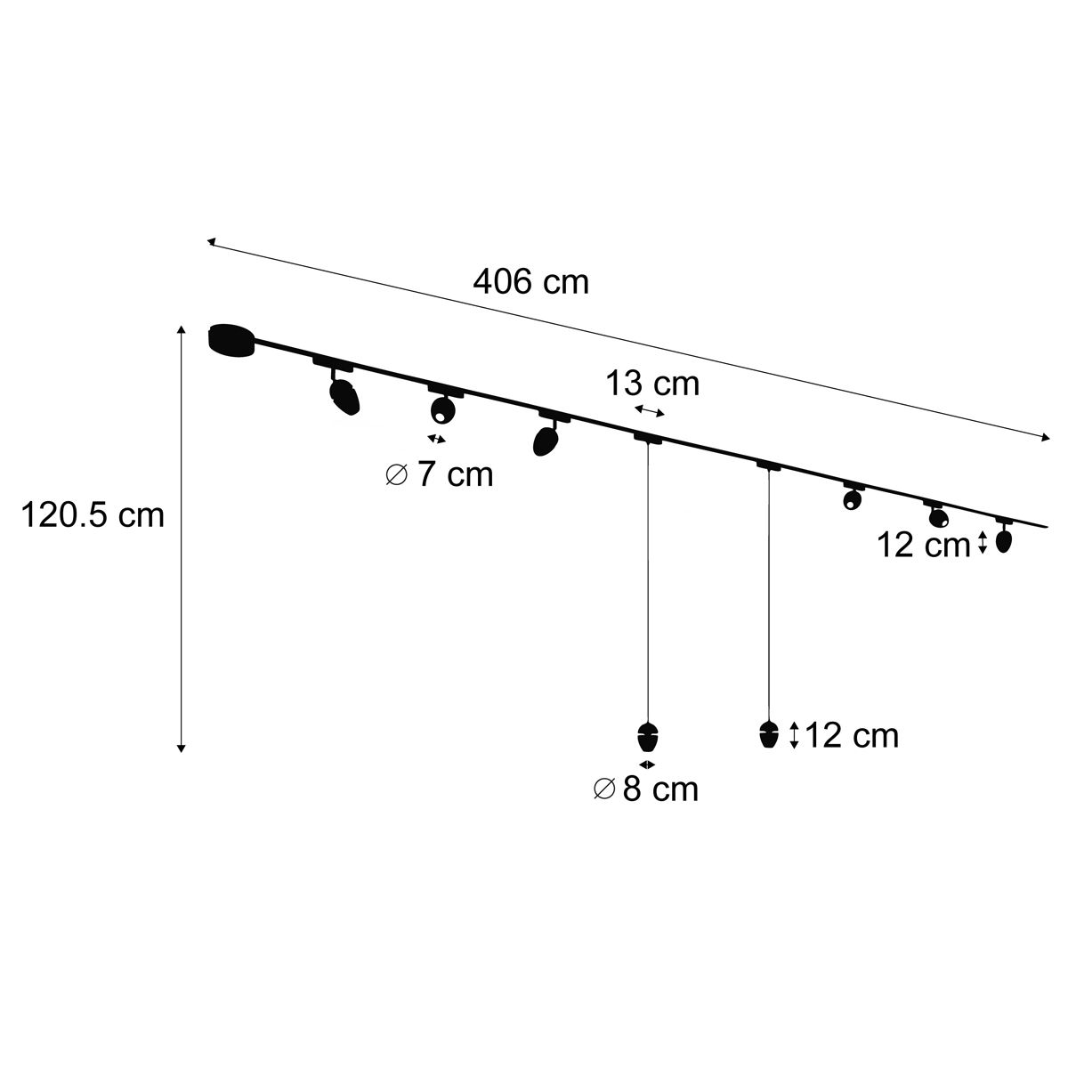 Railsysteem met 6 spots en 2 hanglampen zwart 1-fase - Magnetic Eggy