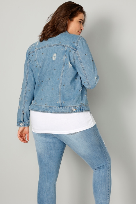 Jeansjacke, Ziernieten, Hemdkragen, Langarm