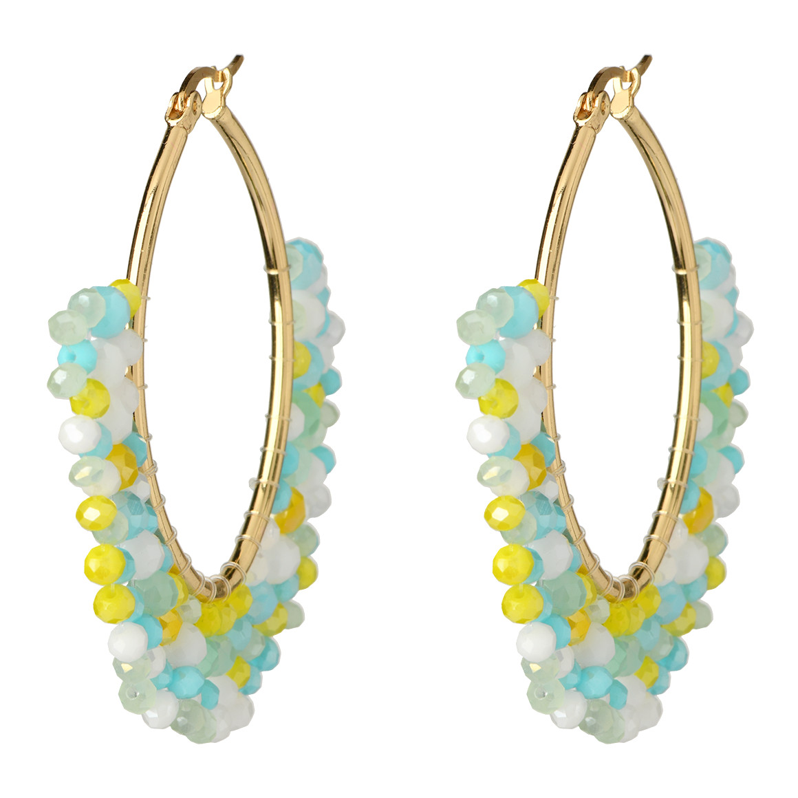 Gina Damen Creolen mit bunten Perlen hellblau / weiss / gold