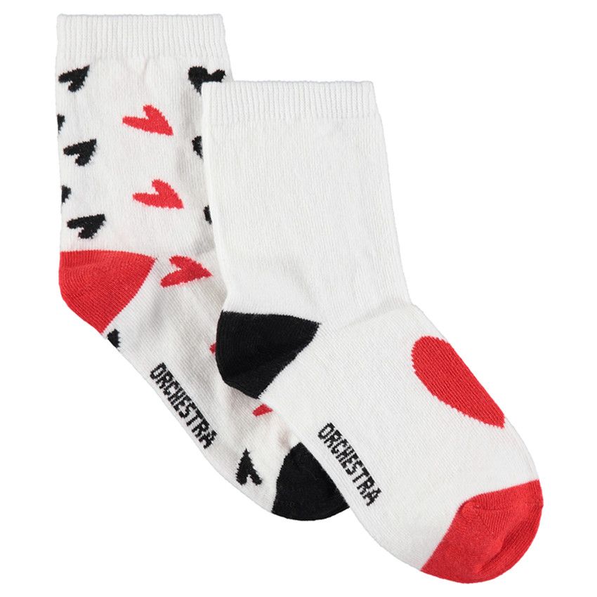 Lot de 2 paires de chaussettes assorties avec coeurs en jacquard - Ecru