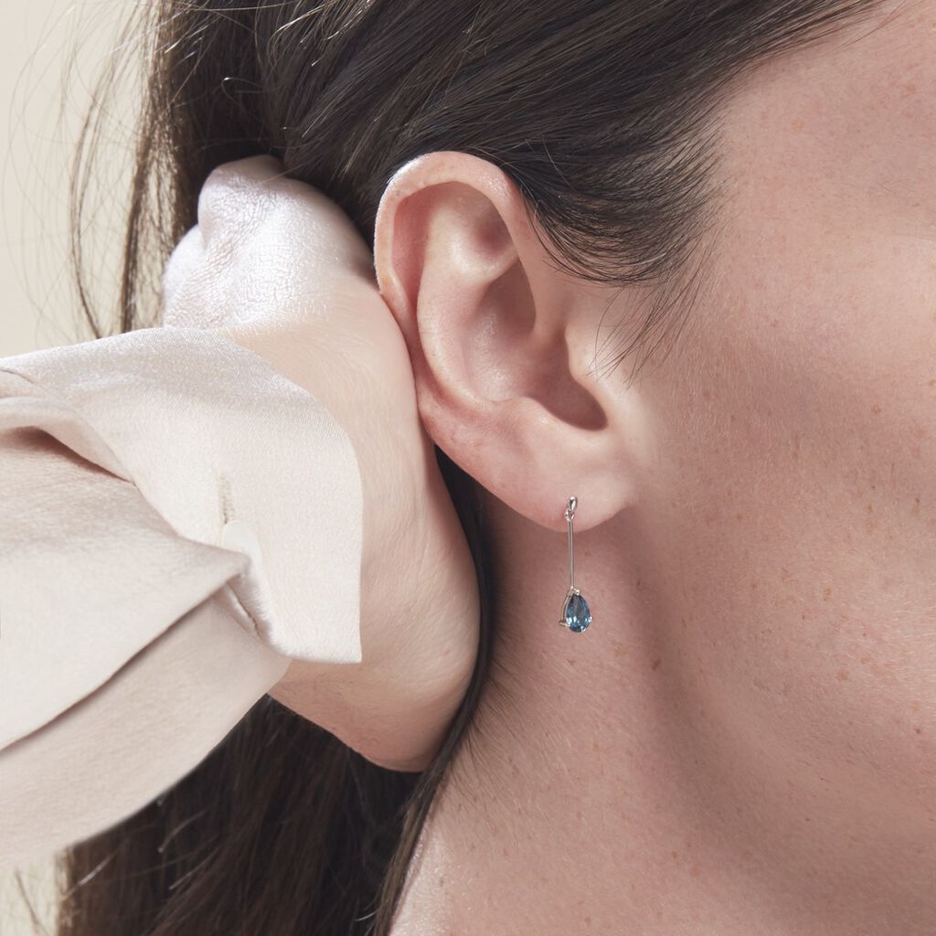 Boucles D'oreilles Pendantes Lemmy Or Blanc Topaze Bleu London