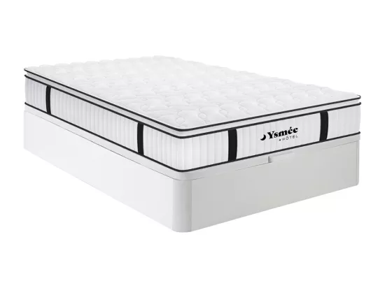 Ensemble 140 x 190 cm sommier coffre blanc + matelas anti-feu ressorts ensachés et surmatelas intégré ép.28cm - DELICE de YSMÉE HÔTEL