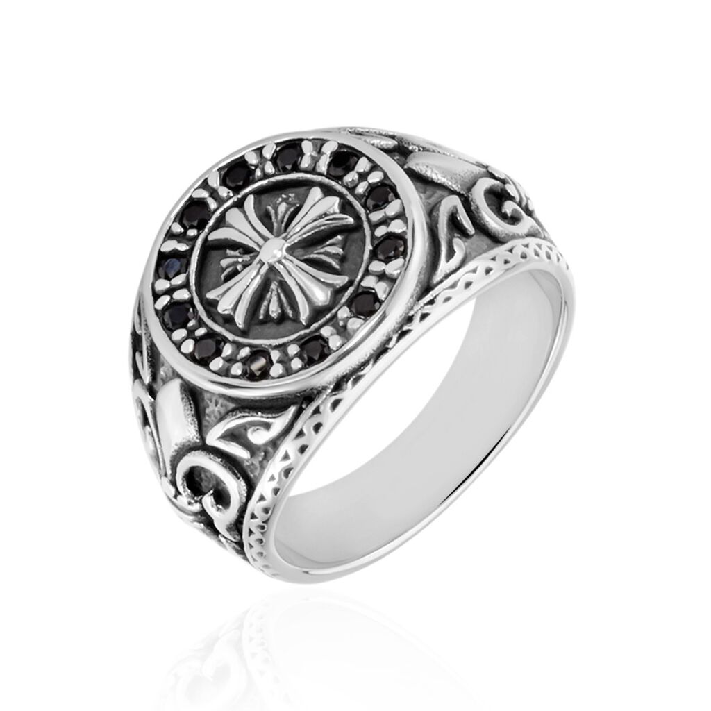 Bague Achille Acier Blanc Oxyde Noir