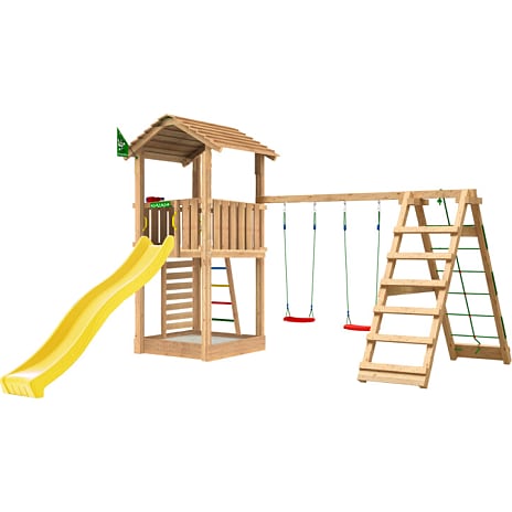 Jungle Gym Cottage 2.1 legetårn inkl. klatrevæg og rutsjebane