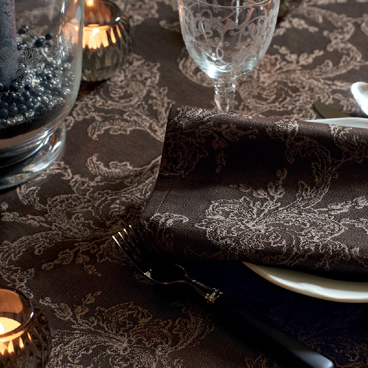 Nappe pur coton marron 89x89 Garnier Thiebaut
