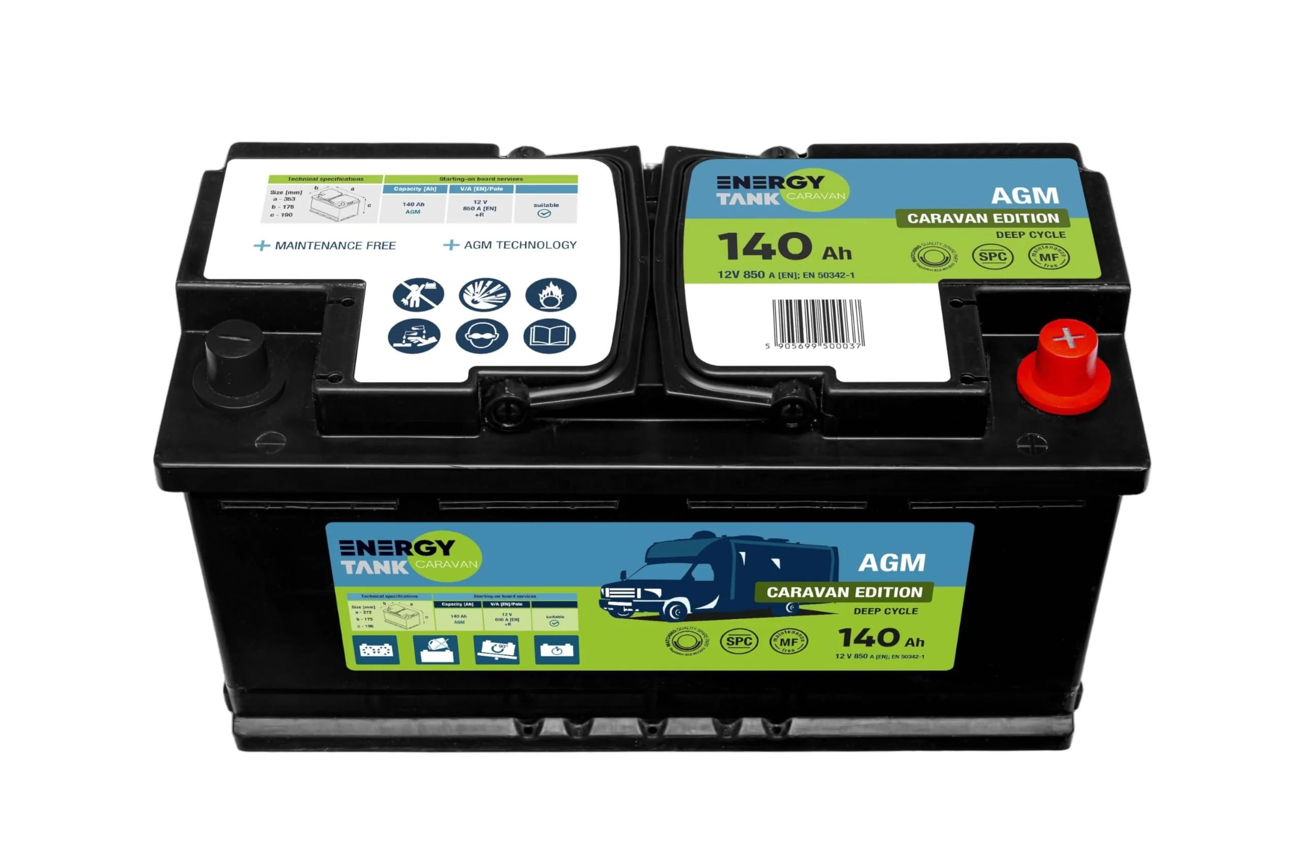 Batterie Camping Car 12V 140 Ah - Batterie Voiture - AGM 12v - Batterie Decharge Lente Protégée Contre les Vibrations et les Chocs