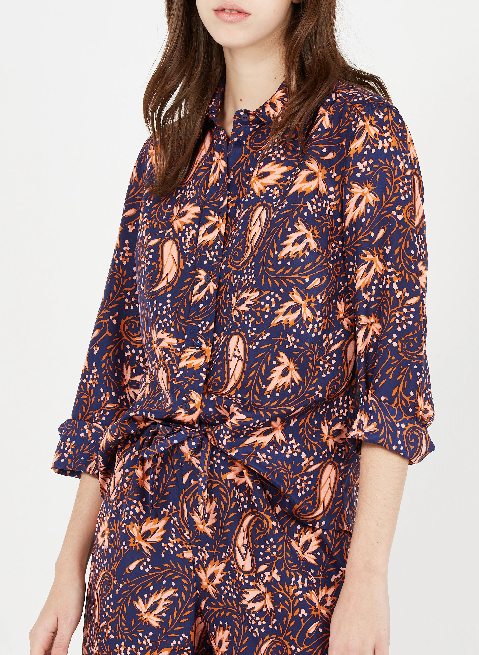 LADY - Chemise col classique imprimée en soie | Multicolore