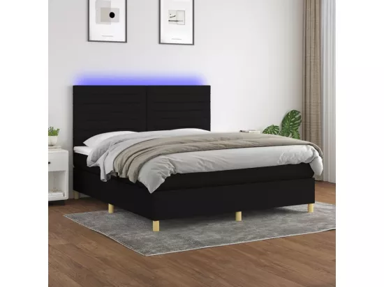 Sommier tapissier avec matelas et LED Noir 160x200 cm Tissu