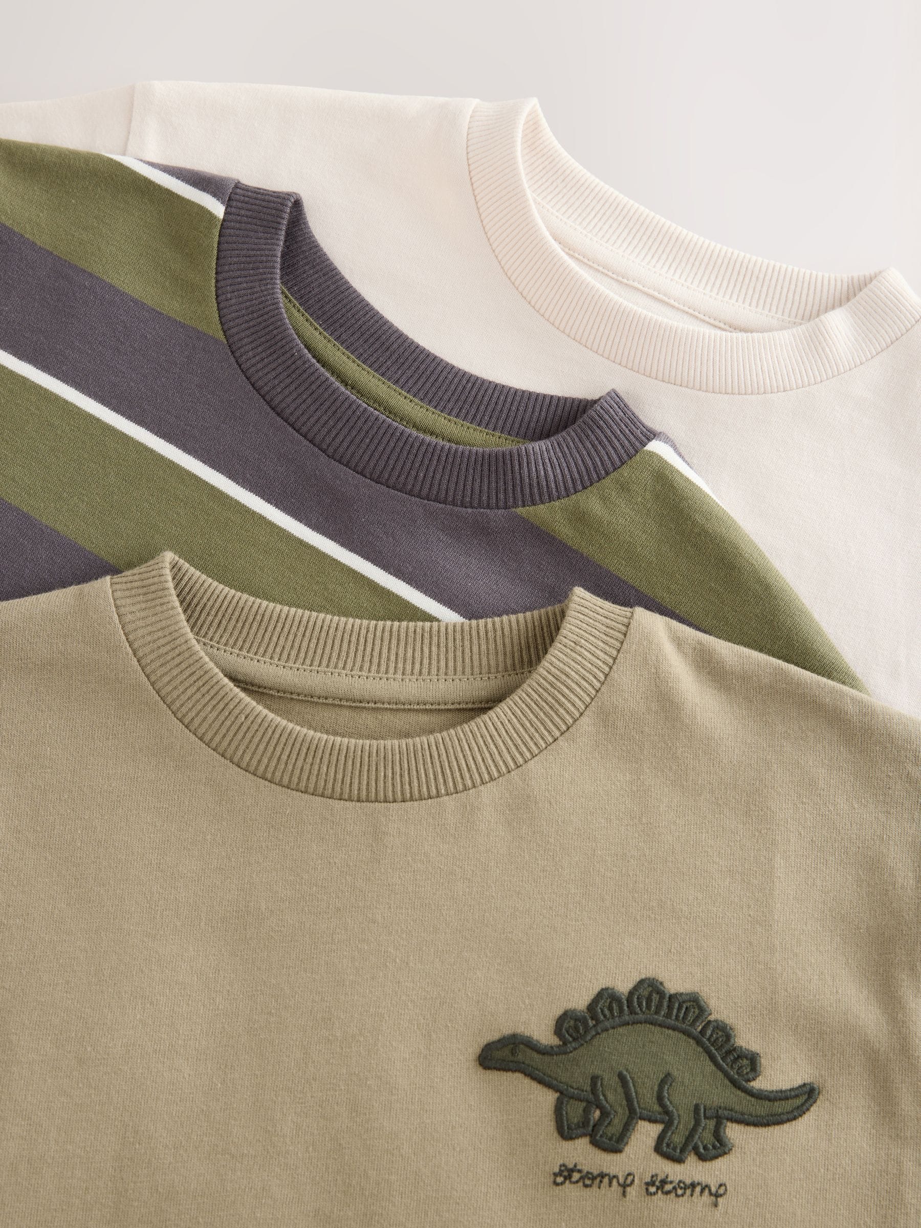 Groen met dinosaurussen - Set van 3 T-shirts met grafische print en lange mouwen (3mnd-7jr)