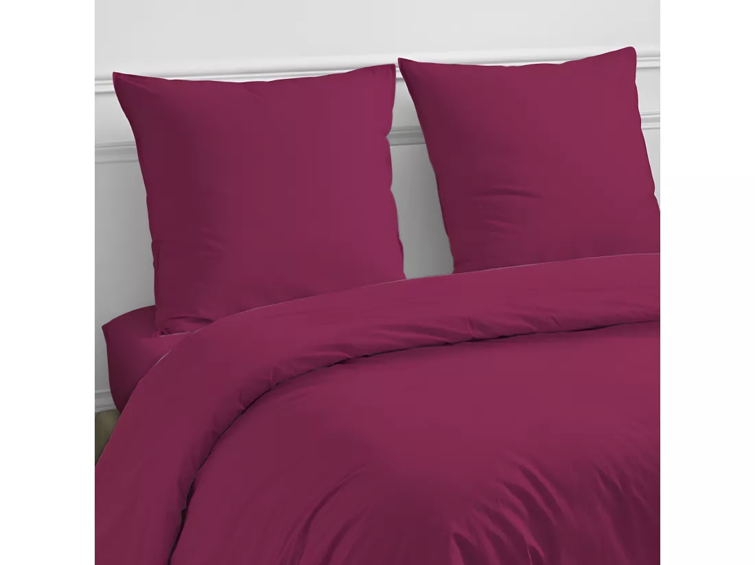 Drap housse en coton 57 fils uni bonnet 25cm magenta 140x190cm